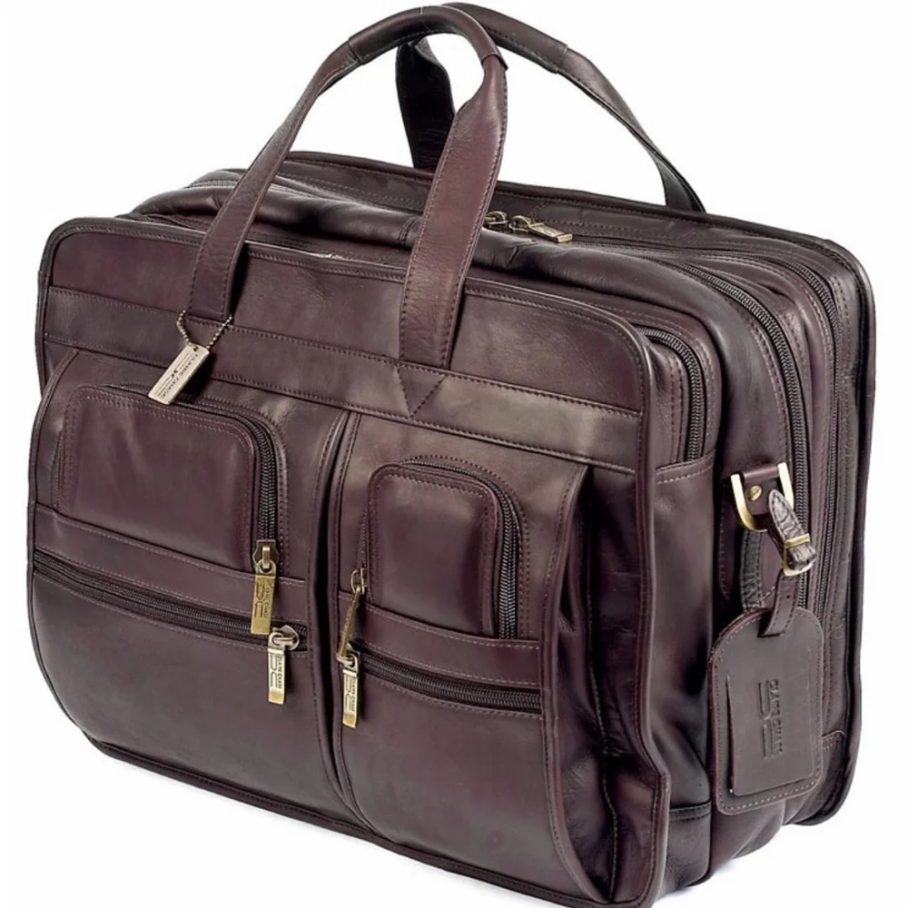 Claire Chase Jumbo Executive Computer Briefcase 100% Cowhide Leather‎ Color Cafe